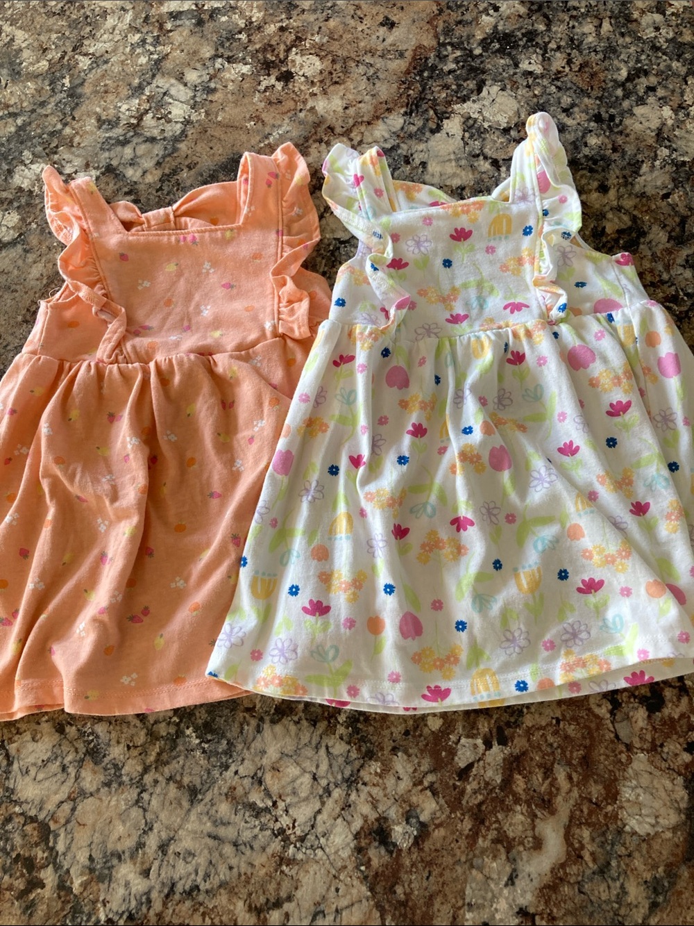 Girls Peach and Floral Ruffle Strap Sundress Set